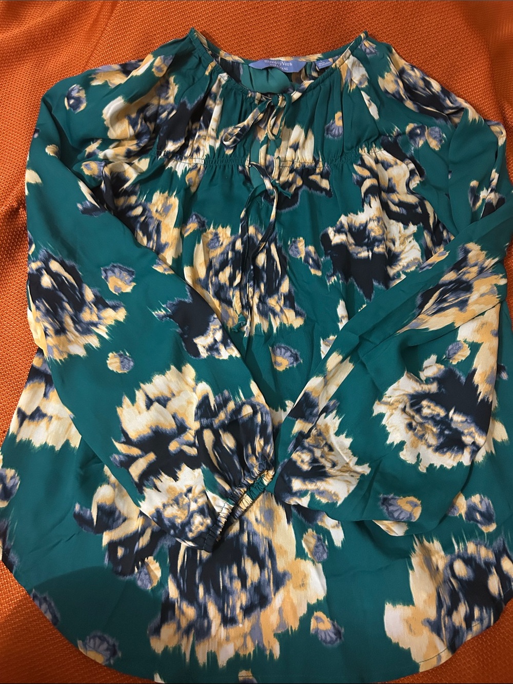 Simply Vera Vera Wang Teal Floral Tie-Front Blouse